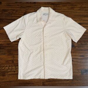 Kith SS25 Wavy Monogram Thompson Terry Cloth Beige Button Up Shirt Size Large